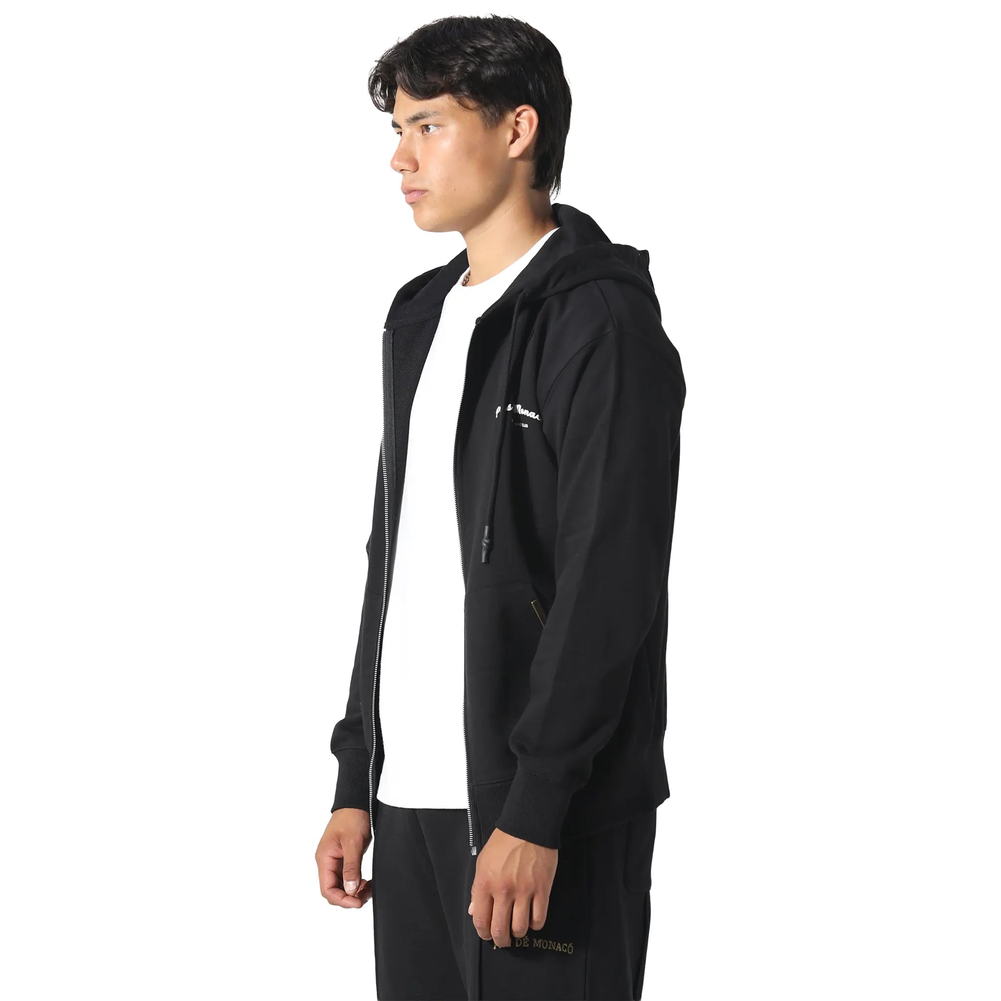 Front Side View of Pas De Monaco Noir Carrera Black Zip-Up Hoodie PKK22S009-Q11